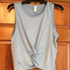 Light blue knotted front short yoga shirt